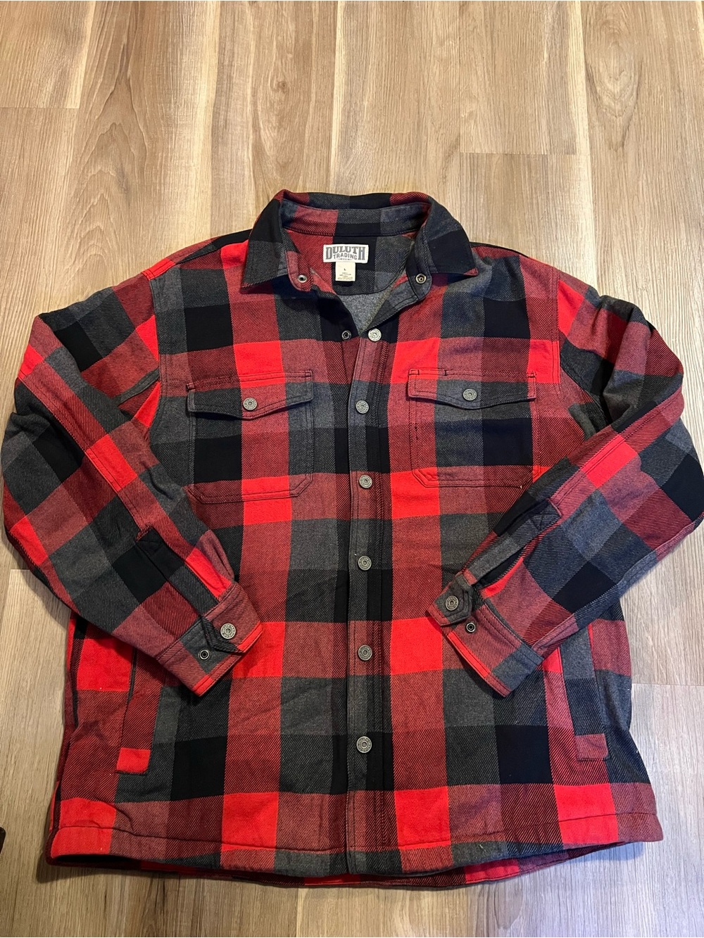 Duluth Trading Co Red and Black Buffalo-Check Flannel Shirt Jacket